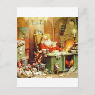 Cartão Postal De Festividades Santa Claus Making His List, Checking It Twice