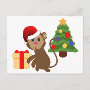 Cartão Postal De Festividades santa claus monkey emoji