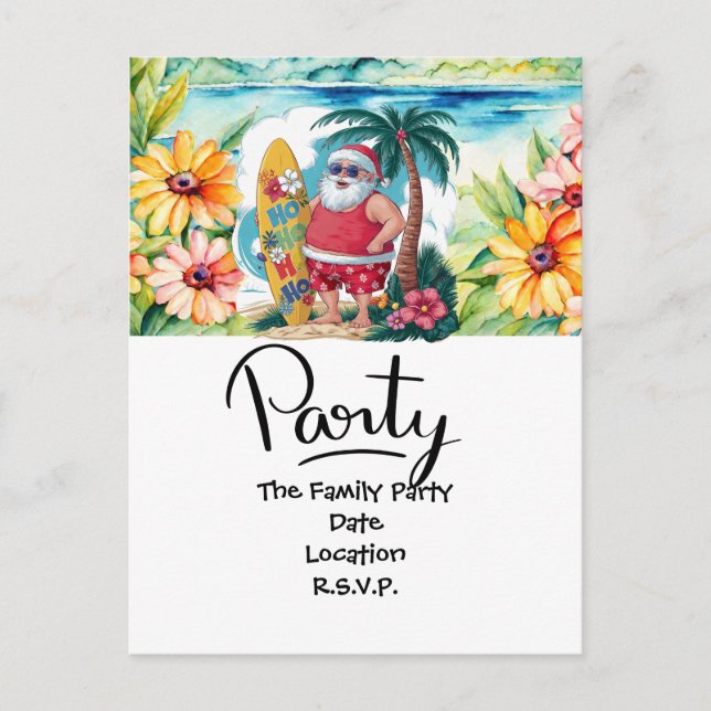 Cartão Postal De Festividades SANTA CLAUS na praia do Havaí no Natal (Frente)