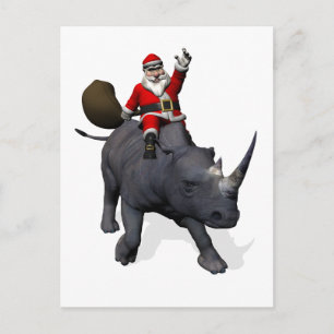 Cartão Postal De Festividades Santa Claus Rides Rhino Rhinoceros