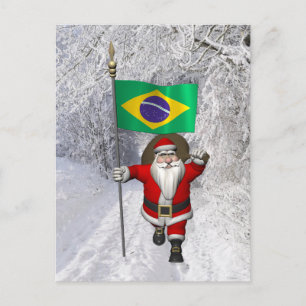 Cartão Postal De Festividades Santa Claus With Ensign Of Brazil