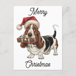 Cartão Postal De Festividades santa hat vestindo basset hound personalizado