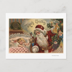 Cartão Postal De Festividades Santa Holding Doll, Sleeping Girl