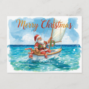 Cartão Postal De Festividades Santa Navegando – Natal em Aquarela Tropical