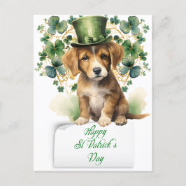 Cartão Postal De Festividades Santa Patrick's Day Cute Irish Puppy