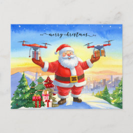 Cartão Postal De Festividades Santa’s Drone Delivery Working on Christmas