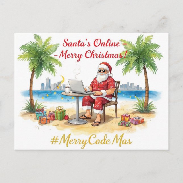 Cartão Postal De Festividades Santa’s Online Programmer Merry Christmas! (Frente)