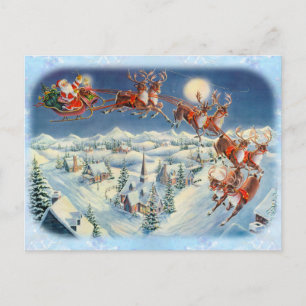 Cartão Postal De Festividades SANTA, SLEIGH & REINDEER by SHARON SHARPE