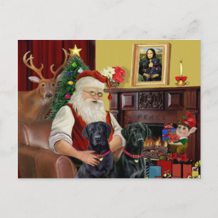 Cartão Postal De Festividades Santa's 2 Labradors (black)