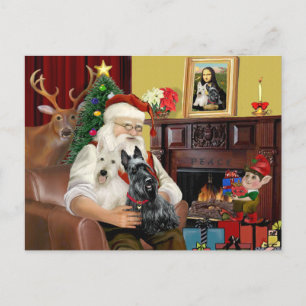Cartão Postal De Festividades Santa's 2 Scottish Terriers
