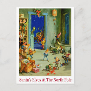 Cartão Postal De Festividades Santa's Elves Busy at the North Pole