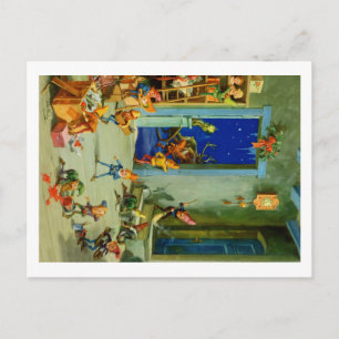 Cartão Postal De Festividades Santa's Elves in his Workshop on Christmas Eve