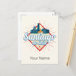 Cartão Postal De Festividades Santiago do Chile, Feriado, Retro Skyline