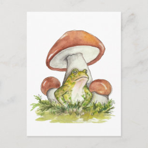 Cartão Postal De Festividades Sapo Encantador Sob Cogumelo