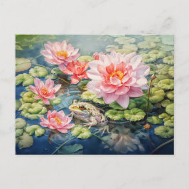 Cartão Postal De Festividades Sapo sentado entre as águas floridas