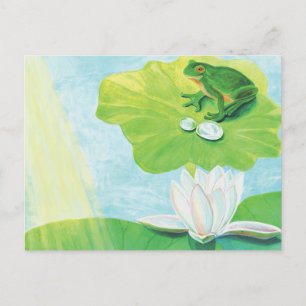 Cartão Postal De Festividades Sapo Verde Aproveitando Ilustração de Raios Sol