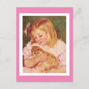Cartão Postal De Festividades Sara holding a Cat, by Mary Cassatt,