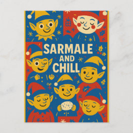 Cartão Postal De Festividades Sarmale and Chill elves Christmas Card 