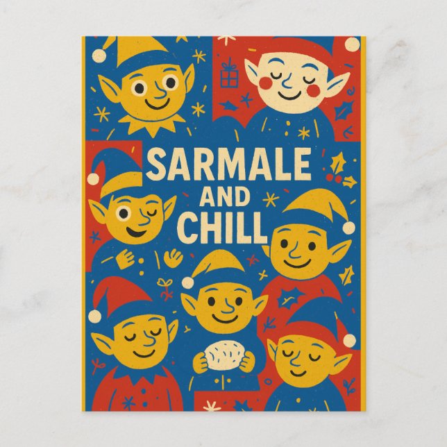 Cartão Postal De Festividades Sarmale and Chill elves Christmas Card  (Frente)