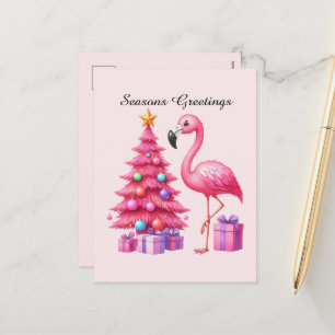 Cartão Postal De Festividades Sasons saudações rosa flamingo