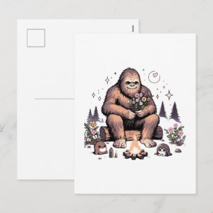 Cartão Postal De Festividades Sasquatch Segurando Flores