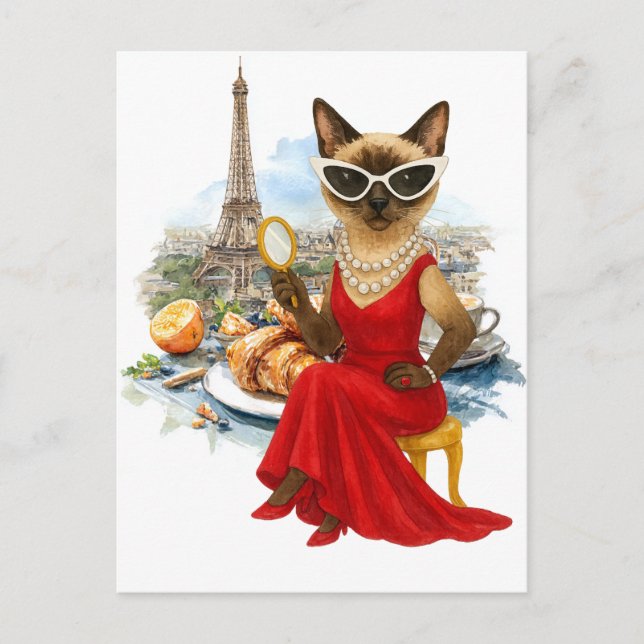 Cartão Postal De Festividades Sassy Cat está em Paris na França (Frente)