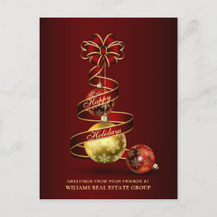 Cartão Postal De Festividades Saudação Corporativa da Bola de Natal Vermelho do 