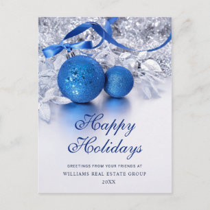 Cartão Postal De Festividades Saudação Corporativa do Enfeites de natal Azul S