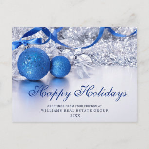 Cartão Postal De Festividades Saudação Corporativa do Enfeites de natal Azul Sil