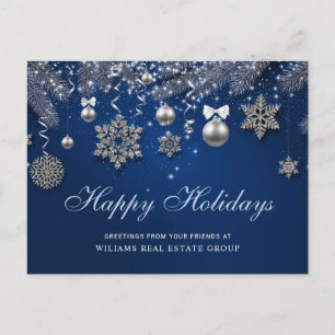 Cartão Postal De Festividades Saudação Corporativa do Enfeites de natal Azul Sil
