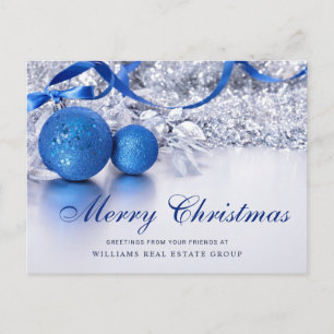 Cartão Postal De Festividades Saudação Corporativa do Enfeites de natal Azul Sil