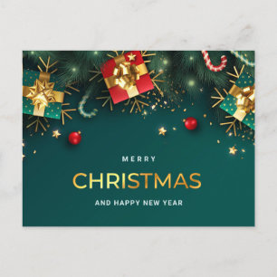 Cartão Postal De Festividades Saudação corporativa do Enfeites de natal verde ou