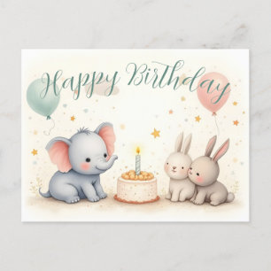 Cartão Postal De Festividades Saudação de Aniversário Fofa com Amigos Animais