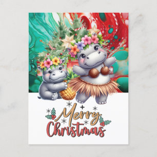 Cartão Postal De Festividades Saudação de Natal do Hippo Hawaii