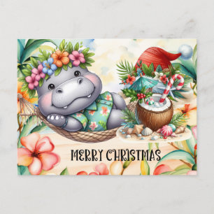 Cartão Postal De Festividades Saudação de Natal do Hippo Hawaii