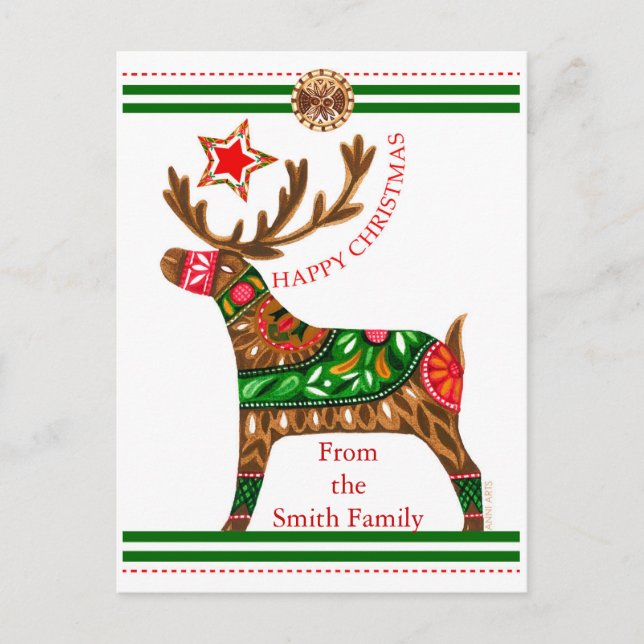 Cartão Postal De Festividades Saudação de Natal escandinavo com texto personaliz (Frente)