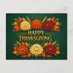 Cartão Postal De Festividades Saudação Floral de Ação de Graças Art Déco Elegant