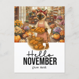 Cartão Postal De Festividades Saudação Novembro da Padaria Cat Lovers