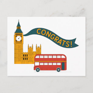 Cartão Postal De Festividades Saudação "Parabéns!" com tema de Londres e Big Ben