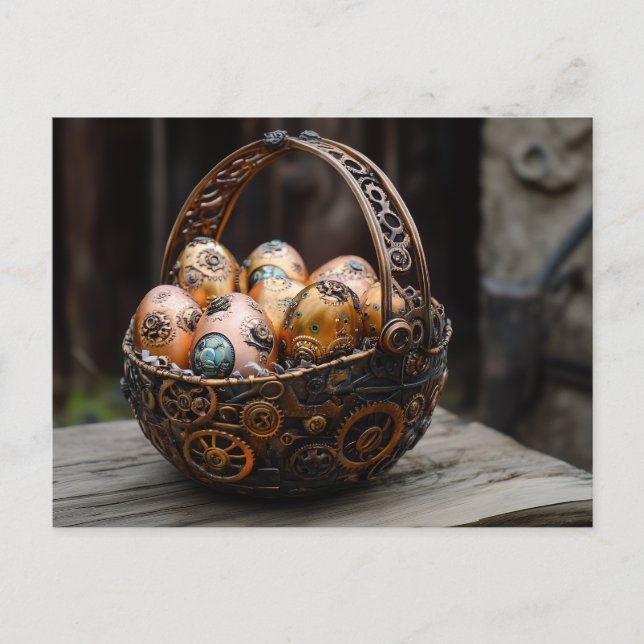 Cartão Postal De Festividades Saudações à Páscoa Steampunk (Frente)