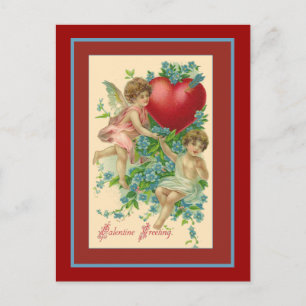 Cartão Postal De Festividades Saudações ao Namorados de Cherubs e Hearts Vintage