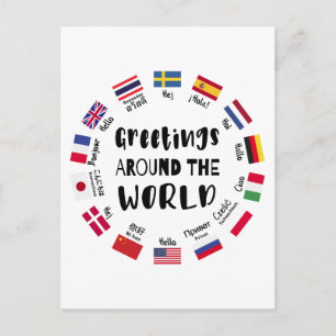Cartão Postal De Festividades Saudações ao redor do mundo, Olá em todos os idiom