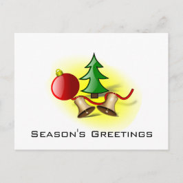 Cartão Postal De Festividades Saudações da temporada ~ Bola vermelha, sinos e ár