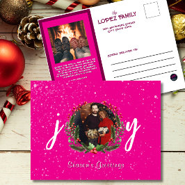 Cartão Postal De Festividades Saudações da temporada Joy Vibrant Foto rosa