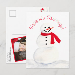 Cartão Postal De Festividades Saudações da temporada Watercolor Snowman Divertid