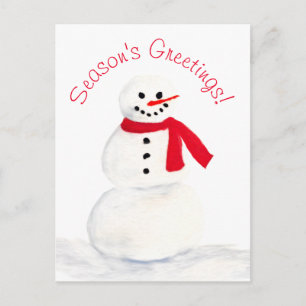 Cartão Postal De Festividades Saudações da temporada Watercolor Snowman Divertid