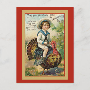 Cartão Postal De Festividades Saudações de Ação de Graças Vintage