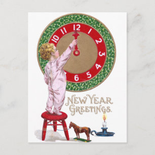 Cartão Postal De Festividades Saudações de Ano Novo do Mistletolock & Toddler