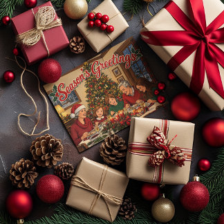 Cartão Postal De Festividades Saudações de Fim de Ano Família Americana
