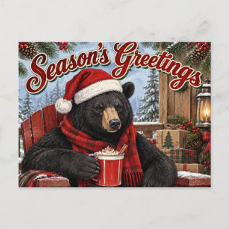 Cartão Postal De Festividades Saudações de Fim de Ano Urso Negro Bebendo Sidra